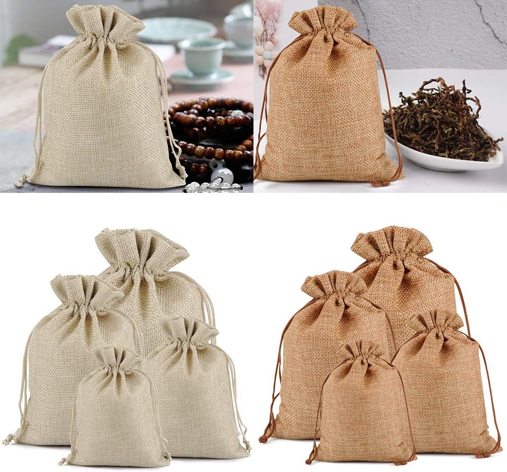 Lucky Monet 25/50/100PCS Burlap Gift Bags Wedding Hessian Jute Bags Linen Jewelry Pouches with Drawstring for Birthday, Party, Wedding Favors, Present, Art and DIY Craft (25Pcs, Cream, 4” x 6”)