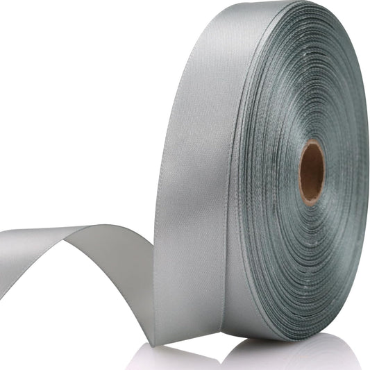 Silver Ribbon 7/8 Inch 60 Yards Satin Craft Ribbon-Single Face Polyester Ribbon for Handmade Roses,Gift Wrapping,Timeless Flower,Bouquets,Wedding and Party Decoration