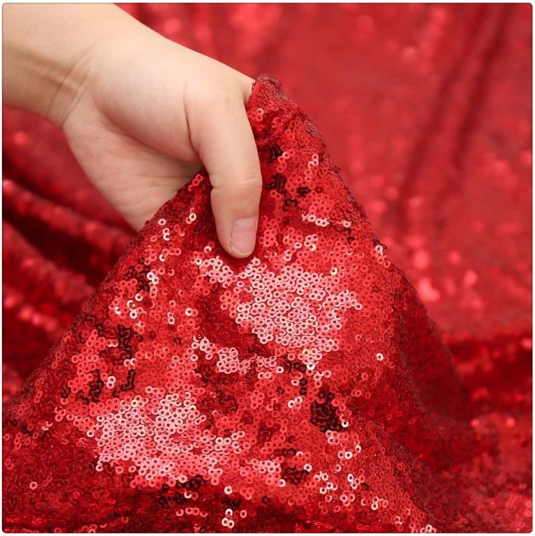 QueenDream Red Sequin Tablecloth 90x132 Inch Red Glitter Table Cloth for Birthday Bridal Shower Party Christmas