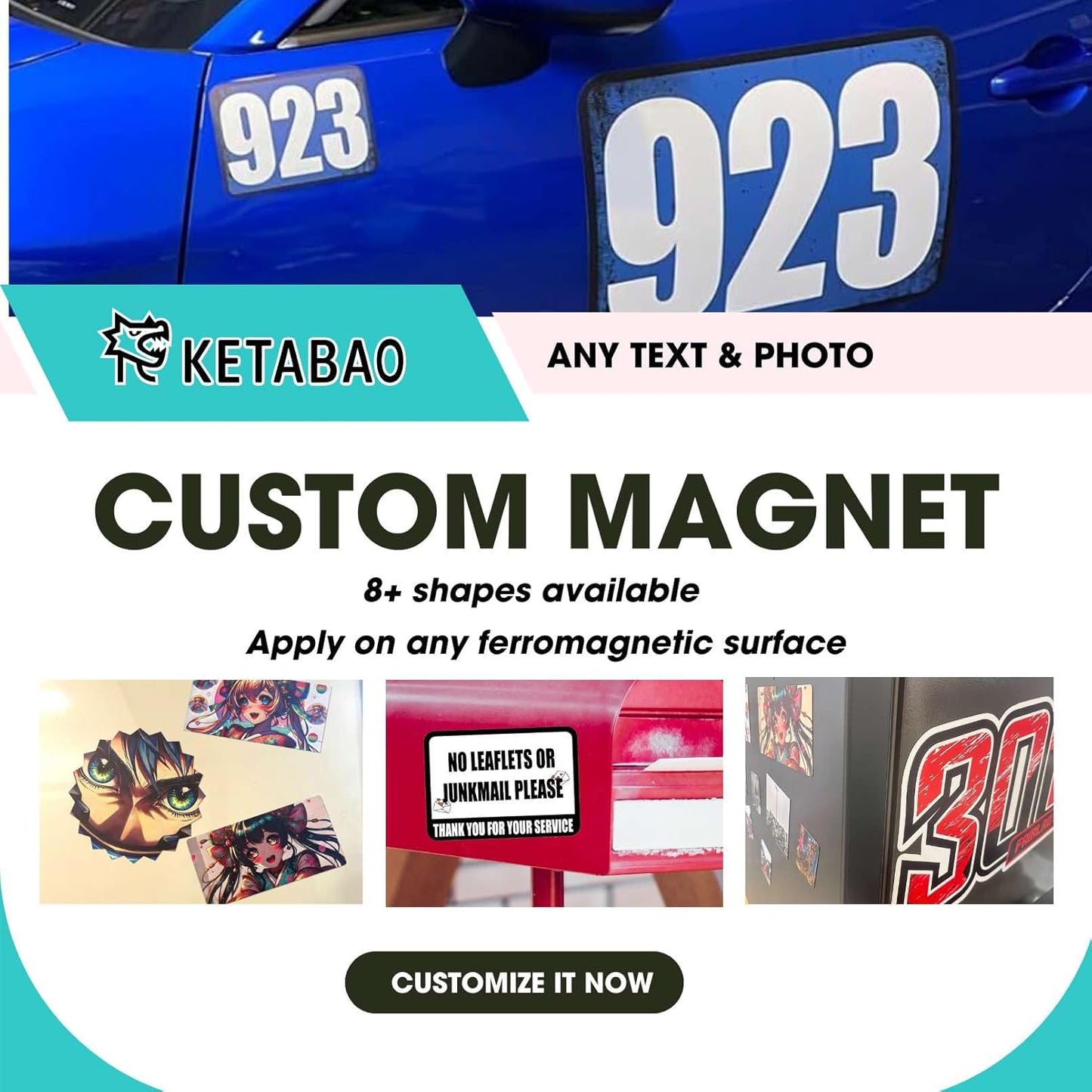 KETABAO – 14" Customizable Oval Magnetic Photo Magnet - add Your Image to Your Refrigerator, Storage Cabinet or car Magnet