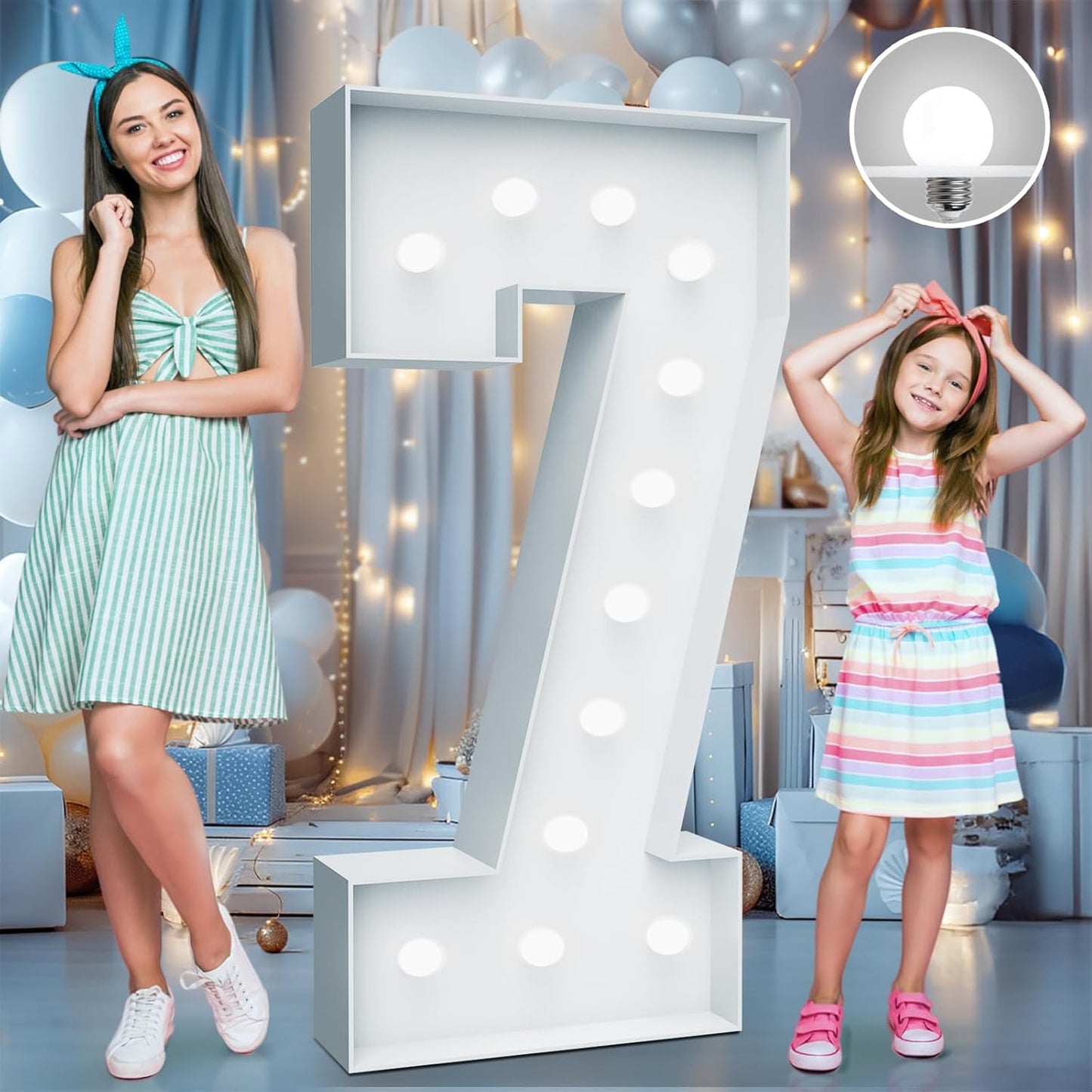 4FT Marquee Light Up Numbers - Cool White Light Up Numbers 7 with Fixed Water Bag, Party Decoration Large Marquee Light Up Numbers can Be Used for Wedding Decoration, Birthday Party Decoration