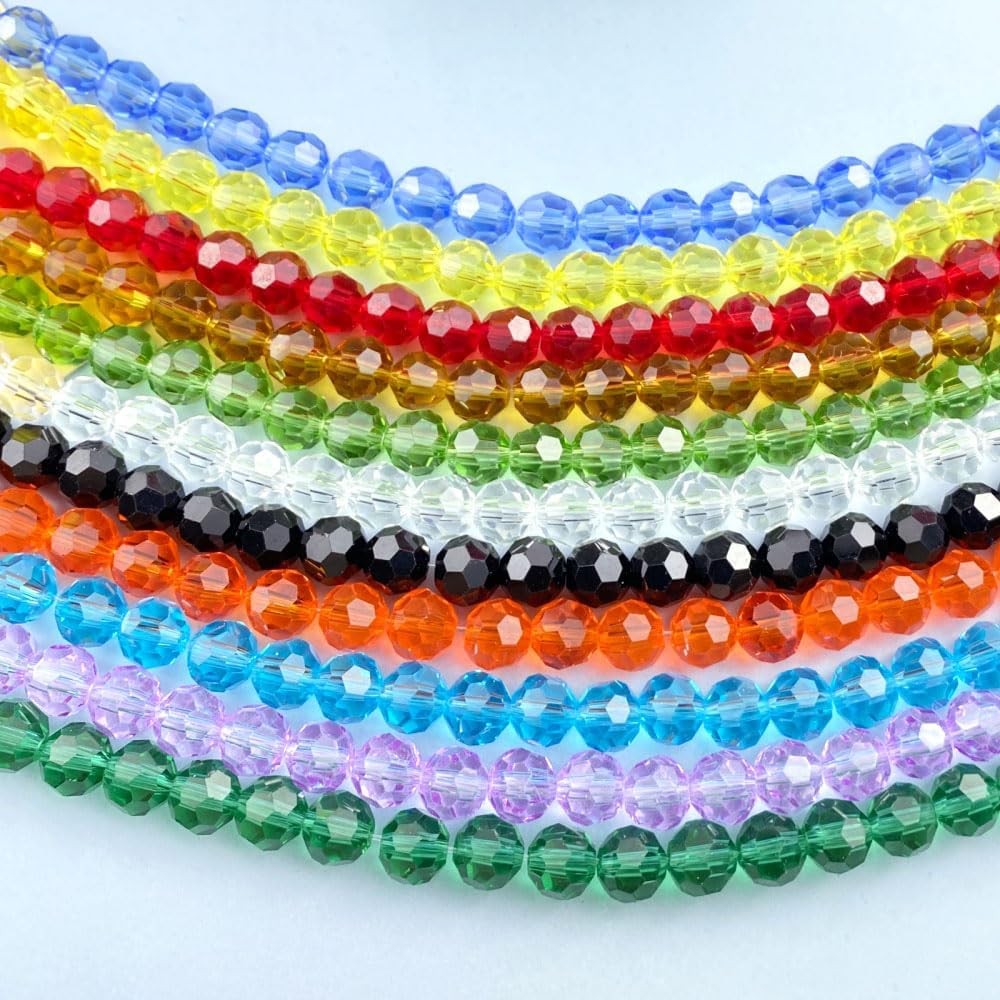 100 PCS 8mm Crystal Glass Beads Round Multiple Faceted Loose Spacer Glass Beads for DIY Handcrafte Bracelet Necklace Earring Jewelry Making(Pink)