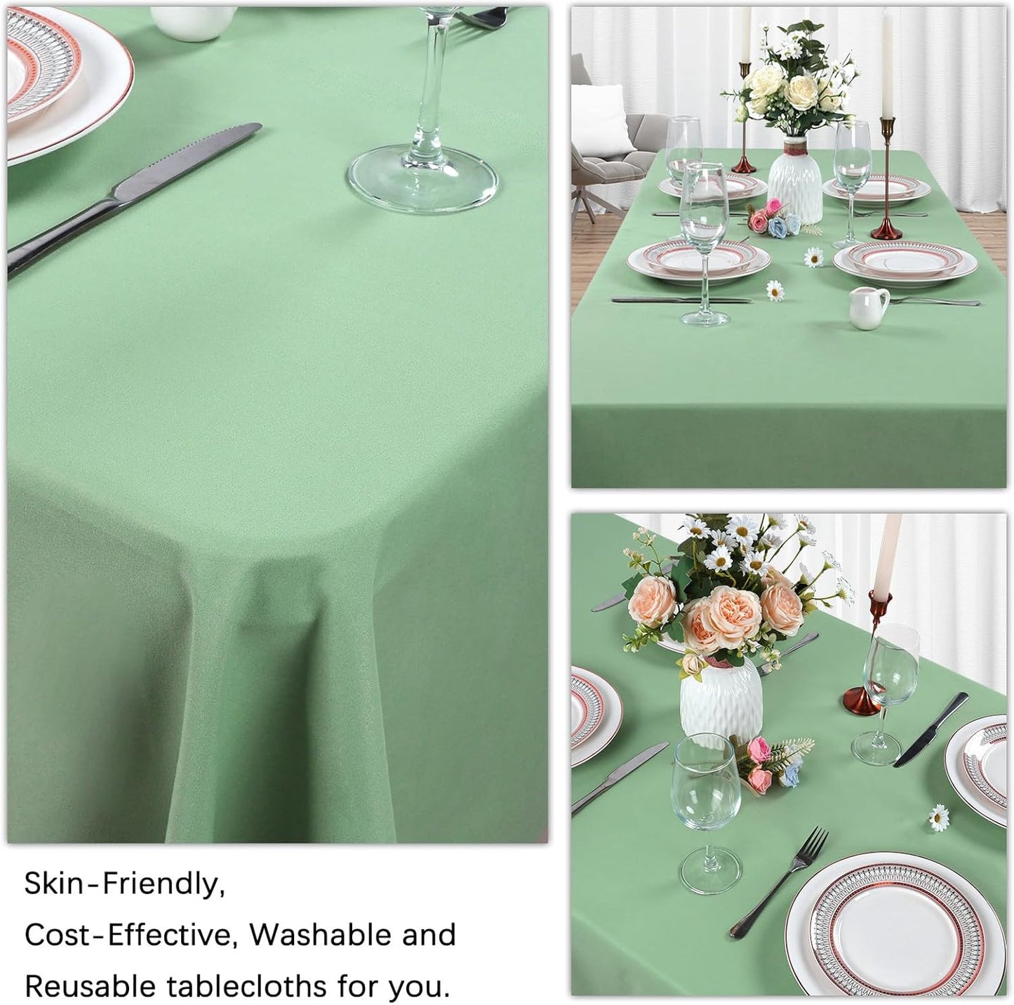 8 Pack Sage Green Tablecloth 60 x 126 Inch Rectangular Tablecloths for 8 Foot Rectangle Tables, Wrinkle Resistant Green Table Cloth Washable Polyester Fabric Table Covers for Party Wedding Banquet