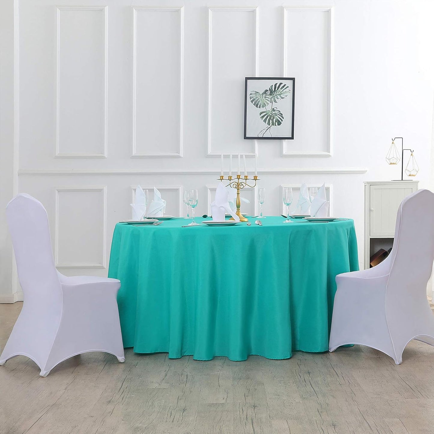 Cupuamon 132 inch Round Tablecloth Washable Polyester Table Cloth Decorative Table Cover for Wedding Party Dining Banquet（132 inch,Turquoise）