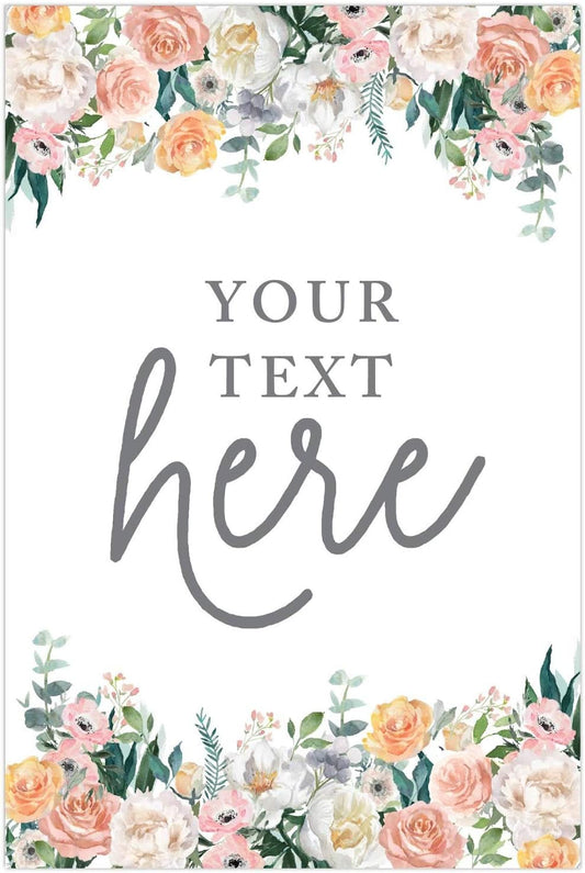 Andaz Press Personalized Extra Large Wedding Easel Board Party Sign, 12x18-inch, Peach Coral Floral Flowers Roses on White, Your Text Here, 1-Pack, Custom