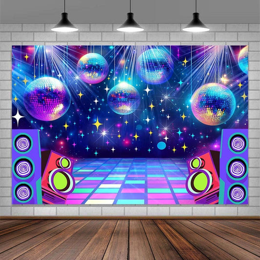 Dance Party Backdrop Retro 80s 90s Theme Stage Dance Ball Music Birthday Party Decoration DJ Photography Background 10 x 8 ft for Baby Shower Picture Photo Shoot Polyester Fabric,Multi1