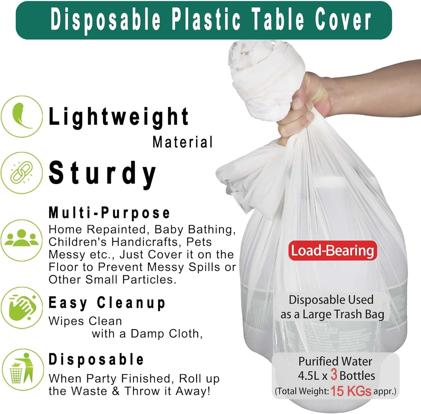 PARTY ULYJA Happy Birthday Plastic Tablecloths 2 Pack Rainbow Disposable Table Covers White Shower Party Tablecovers 54 x 108 Inch Rectangle Table Cloths for Picnic Birthday Wedding Parties 8 ft