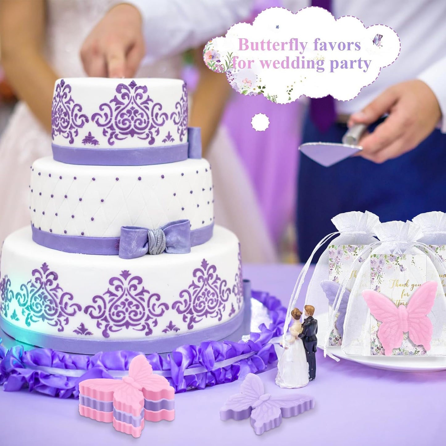 Dunzy 30 Sets Butterfly Theme Baby Shower Favors for Guests Butterfly Soap Favors with Thanks You Cards Gift Bags Gender Reveal Baptism Party Decorations Wedding Bridal Souvenirs (Purple,Pink)