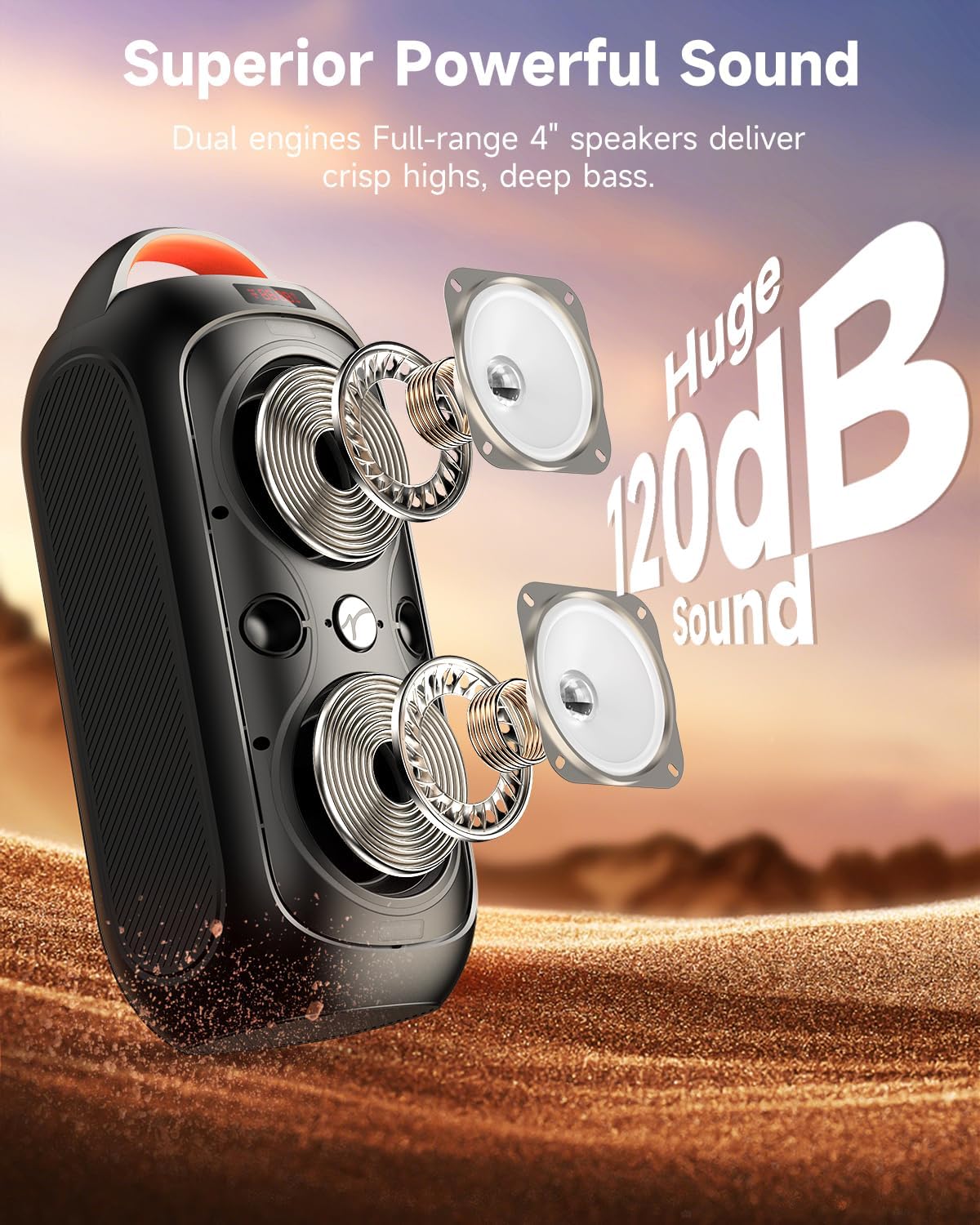 Bluetooth Speakers Wireless- 40W(Peak) 120dB Loud Sound, 8 LED Lights, Bluetooth 5.3, 6-8 Hours Playtime, Protable Handle, FM/USB & Mic Input, Large Portable Speaker for Party,Outdoor,Camping,Beach