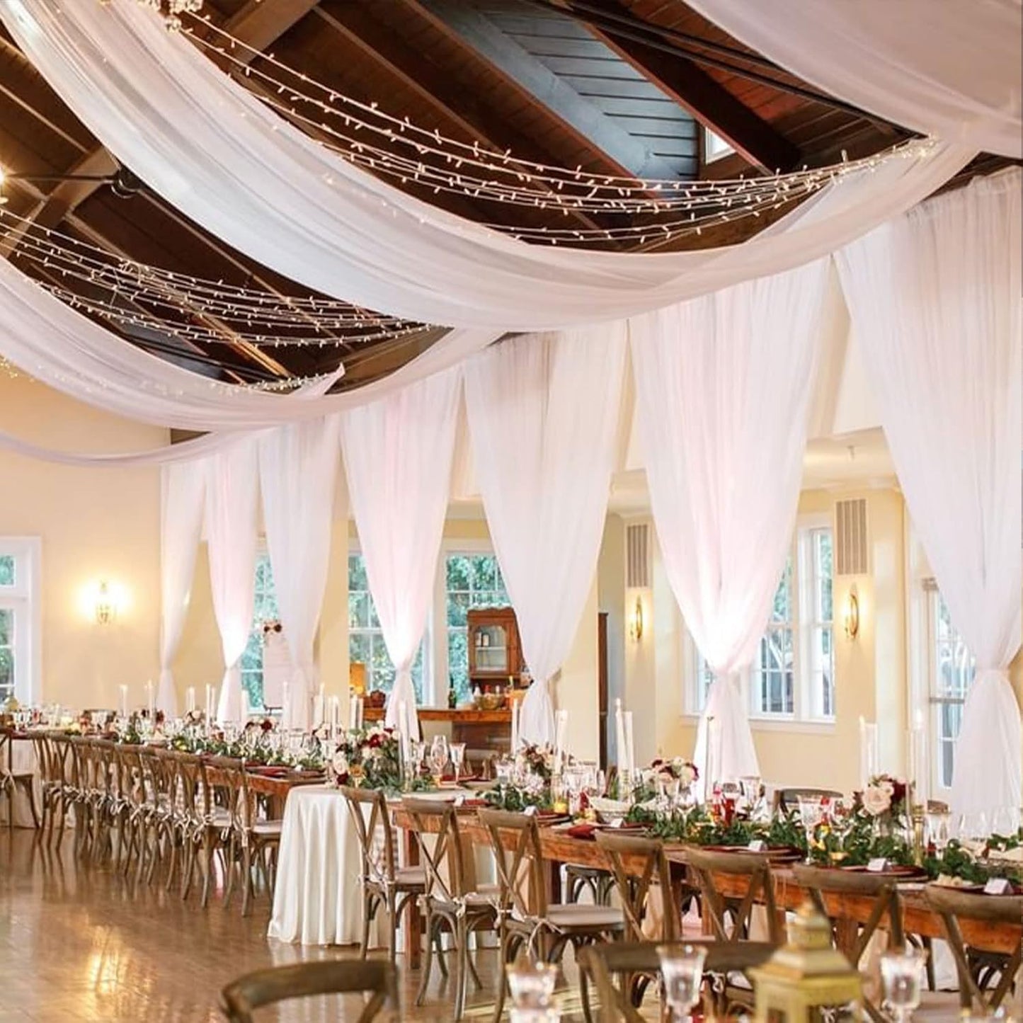 Ceiling Drapes Wedding Arch Draping Fabric White 5FTx20FT 2 Panels Arch Decorations for Ceremony Chiffon Drapery for Arbor Chiffon Backdrop Voile Sheer Curtains for Party Tent Ceiling Drape Outdoor