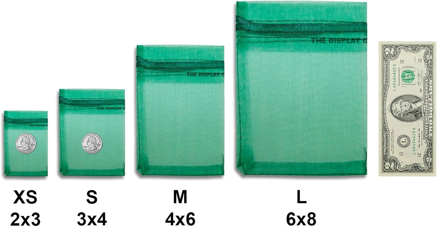 TheDisplayGuys 48-Pack 2" x 2-3/4" Dark Green Sheer Organza Gift Bags with Drawstring, Jewelry Candy Treat Wedding Party Favors Mesh Pouch