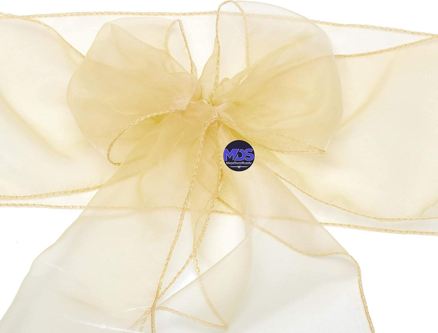 MDS Pack of 125 PCS Organza Chair Sashes Wider Dining Chair Bows Ribbon Tie Back for Wedding Party Birthday Bridal Shower Reception Event Banquet Home Chair Cover Decoration - Beige