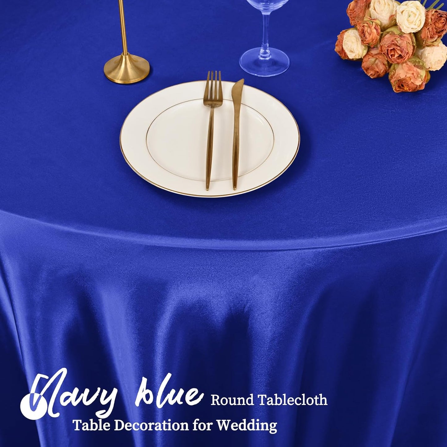 fani 12 Pack 108 Inch Royal Blue Satin Tablecloth - Silky Round Tablecloth Overlay Smooth Fabric Table Cover, Bright Table Decoration for Wedding Party Banquet Events Restaurant Kitchen Dining