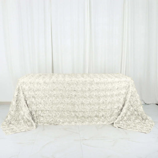 Efavormart 90"x132" Wholesale Rectangle Table Cover Ivory Grandiose Rosette 3D Satin Tablecloth for Wedding Party Event Decoration