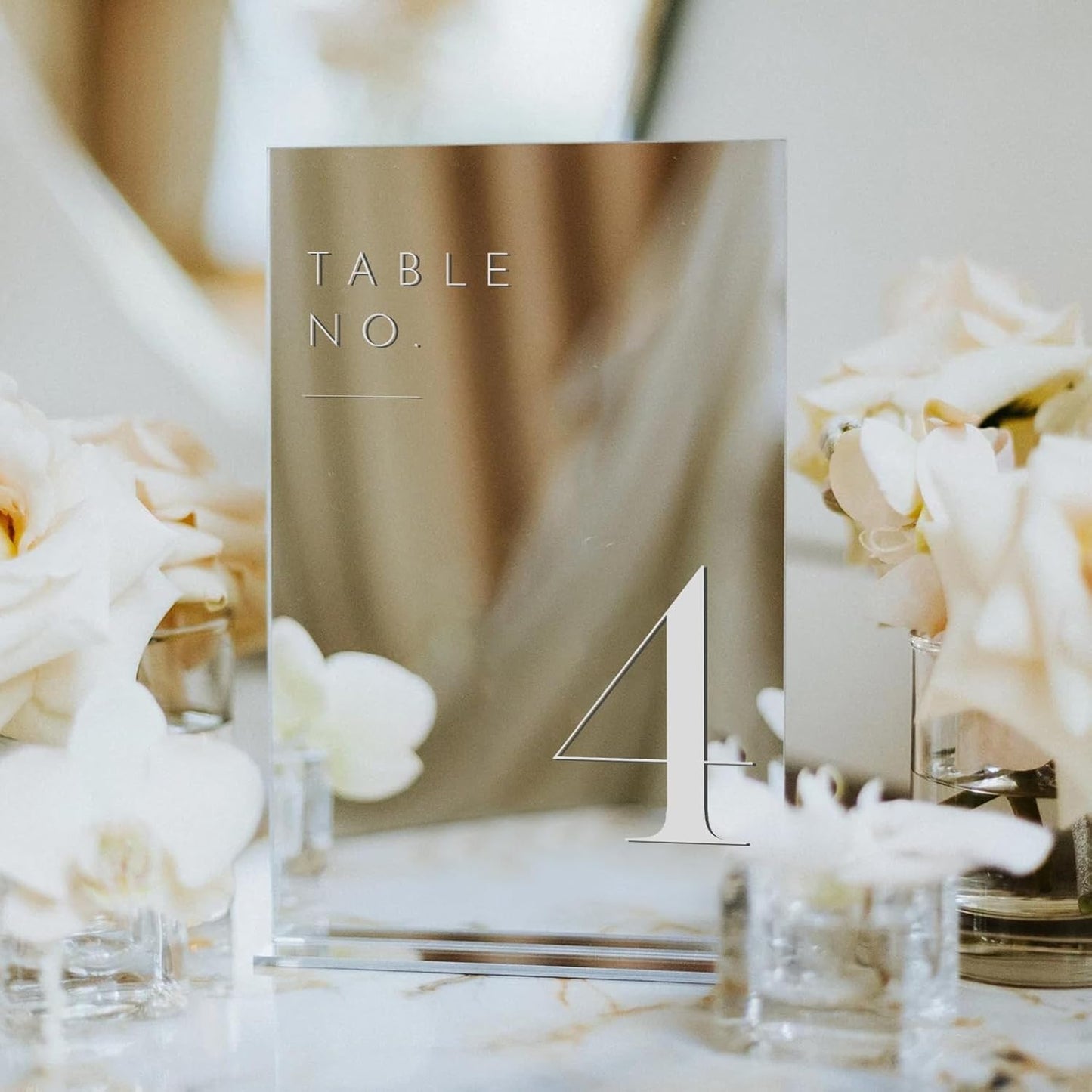 JINMURY Sliver Wedding Table Numbers 1-10 with Stands, 5"x7" Sliver Mirror Acrylic Table Numbers for Wedding Reception(Sliver Mirror White Font, Number 1-10, 5"x7")