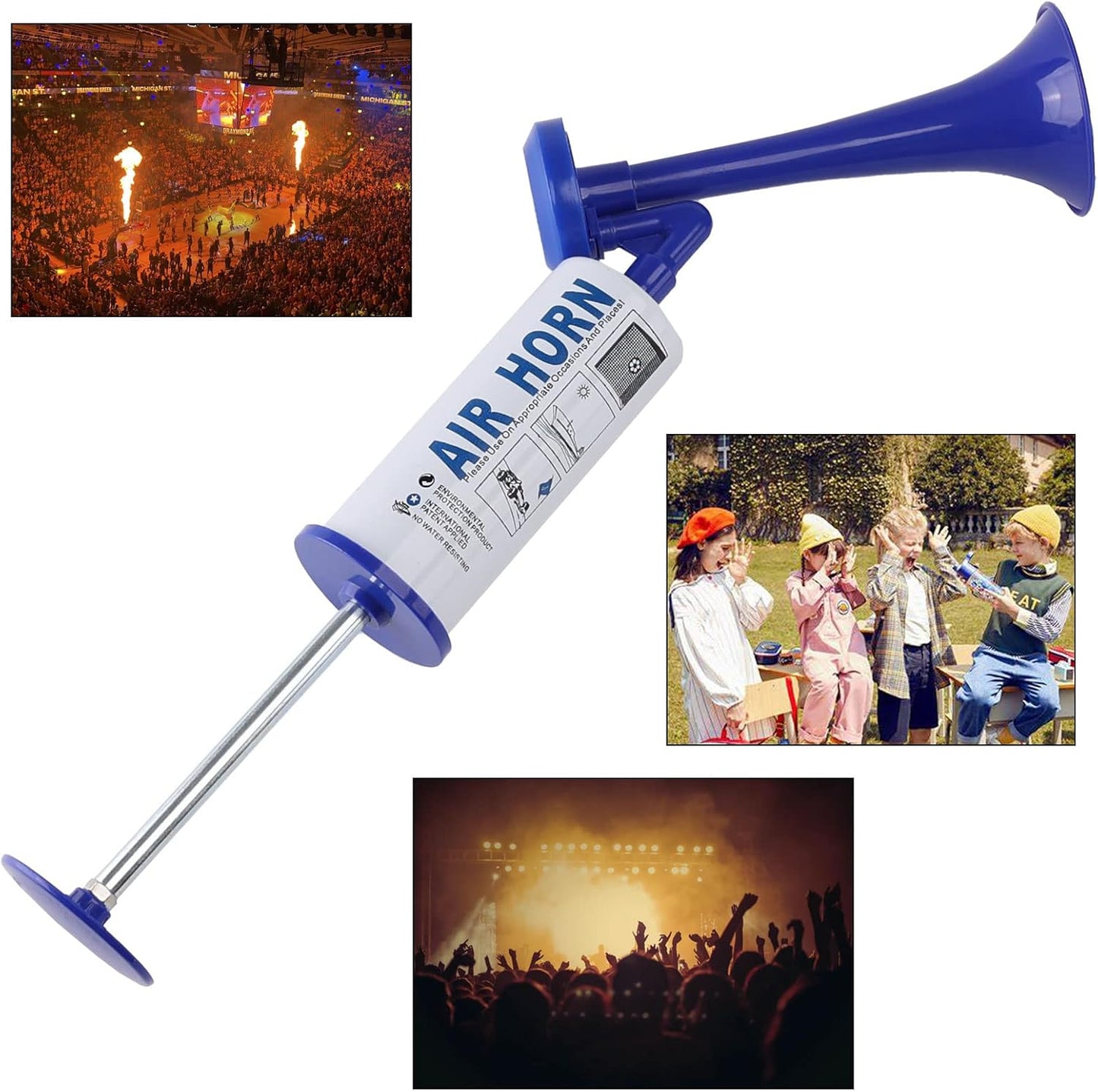 Pump Air Horn for Safety Airhorns Horn Loud Hand-held Air Horn for Boat Aluminum+ABS Loud Noise Makers for Sporting Events Graduation Parties Aggressive Animals etc. (Handheld Air horn blue)