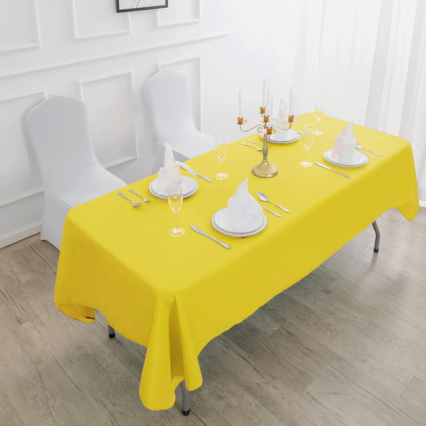 Rectangle Tablecloth 90x132 inch Washable Polyester Fabric Table Cloth for Wedding Party Dining Banquet Decoration（90x132, Yellow）