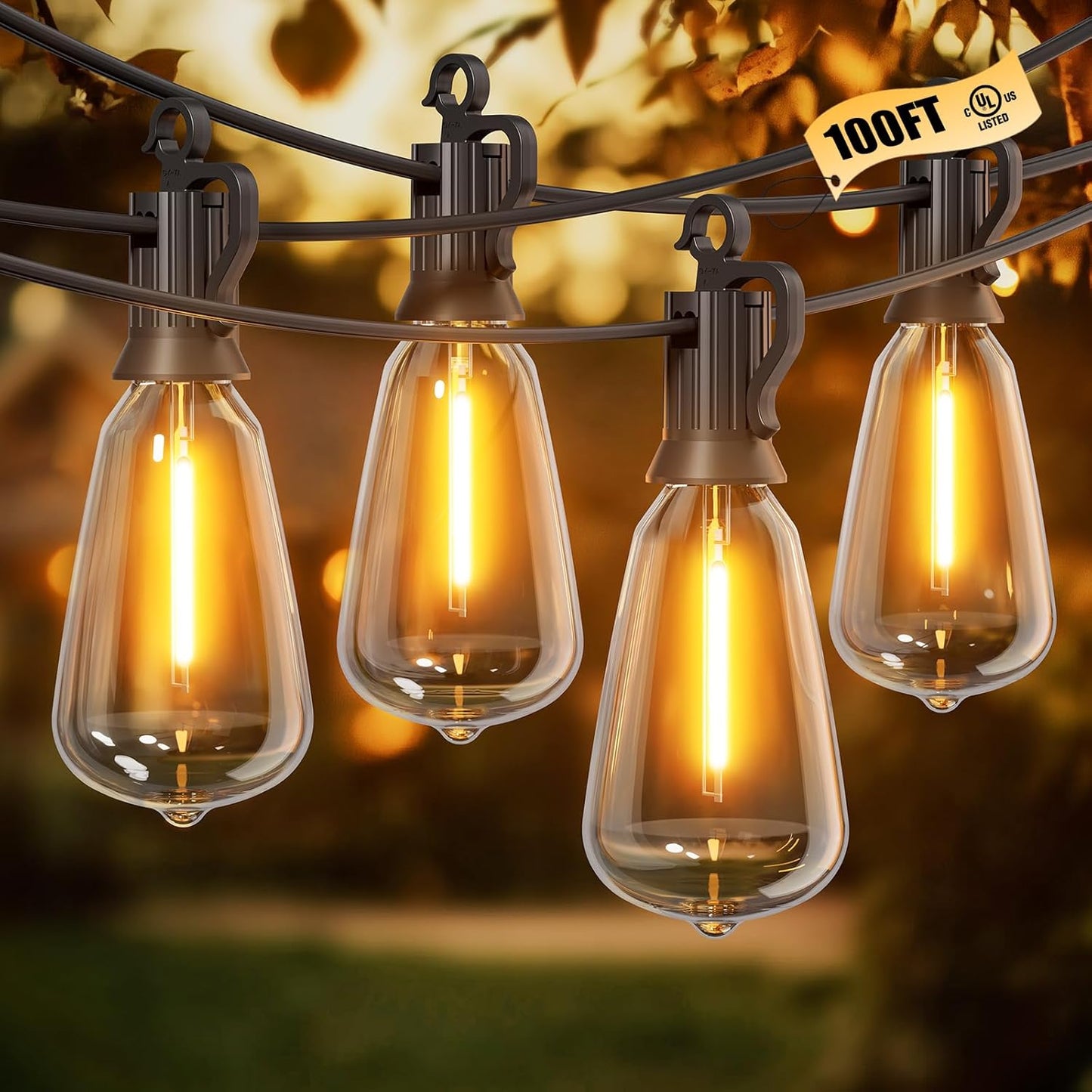 Brightown Outdoor String Lights, 100FT 50+2 LED ST38 LED Patio Lights Shatterproof, Dimmable IP65 Waterproof Connectable Hanging Outdoor Light for Backyard, Porch, Deck, Balcony