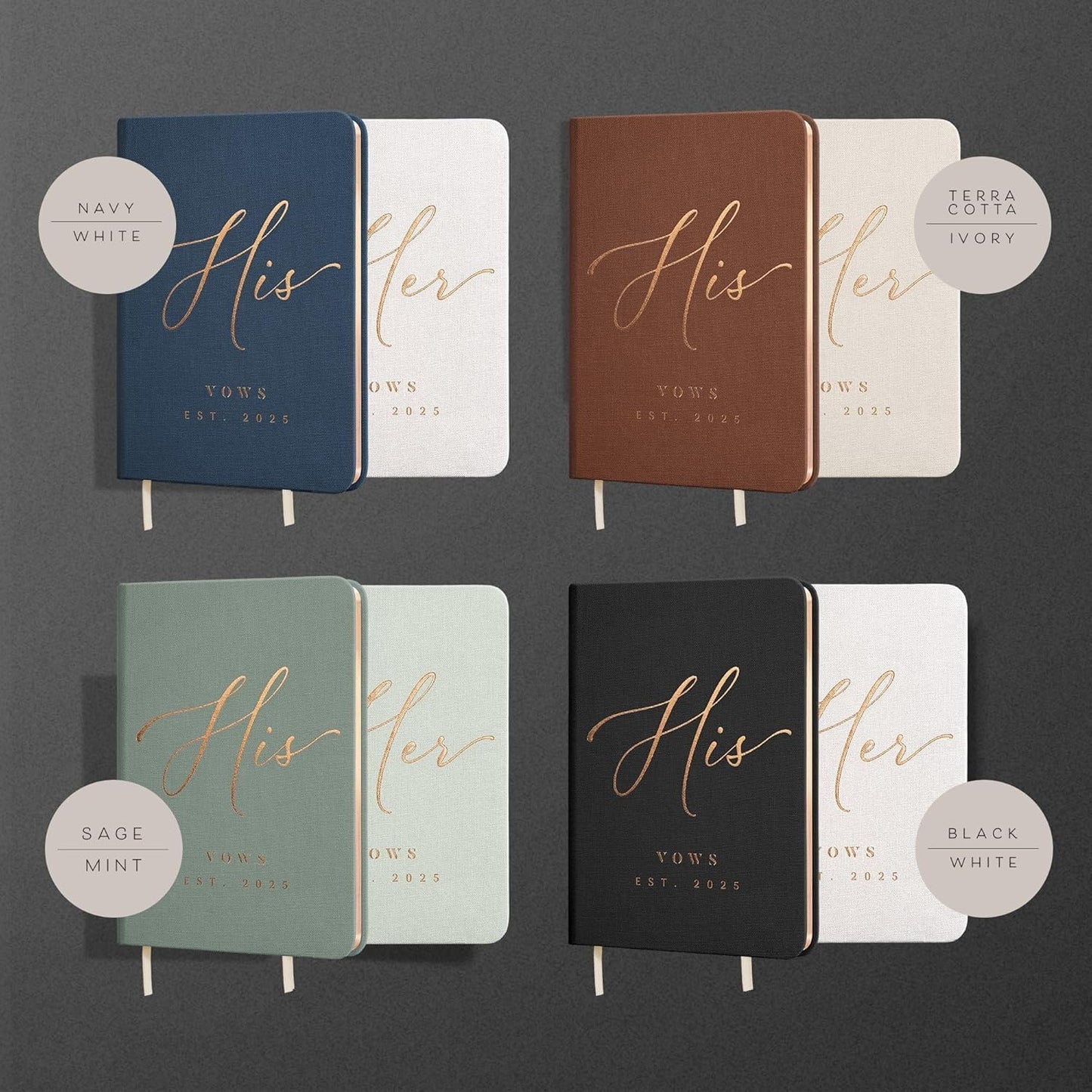 Personalized 2025 Vow Books His & Hers - White & Black Linen Wedding Vow Books Ideal as Wedding Accessories for Brides & Grooms, His & Hers Gifts - Wedding Registry Must Haves 2025 & Elopement Essentials