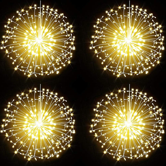 Admitrack String Lights Christmas Lights,198 LED 8 Modes Dimmable with Remote Control, Waterproof Copper Wire Decorative Hanging Lights for Party Patio Garden Decoration (Warm White, 4PC)