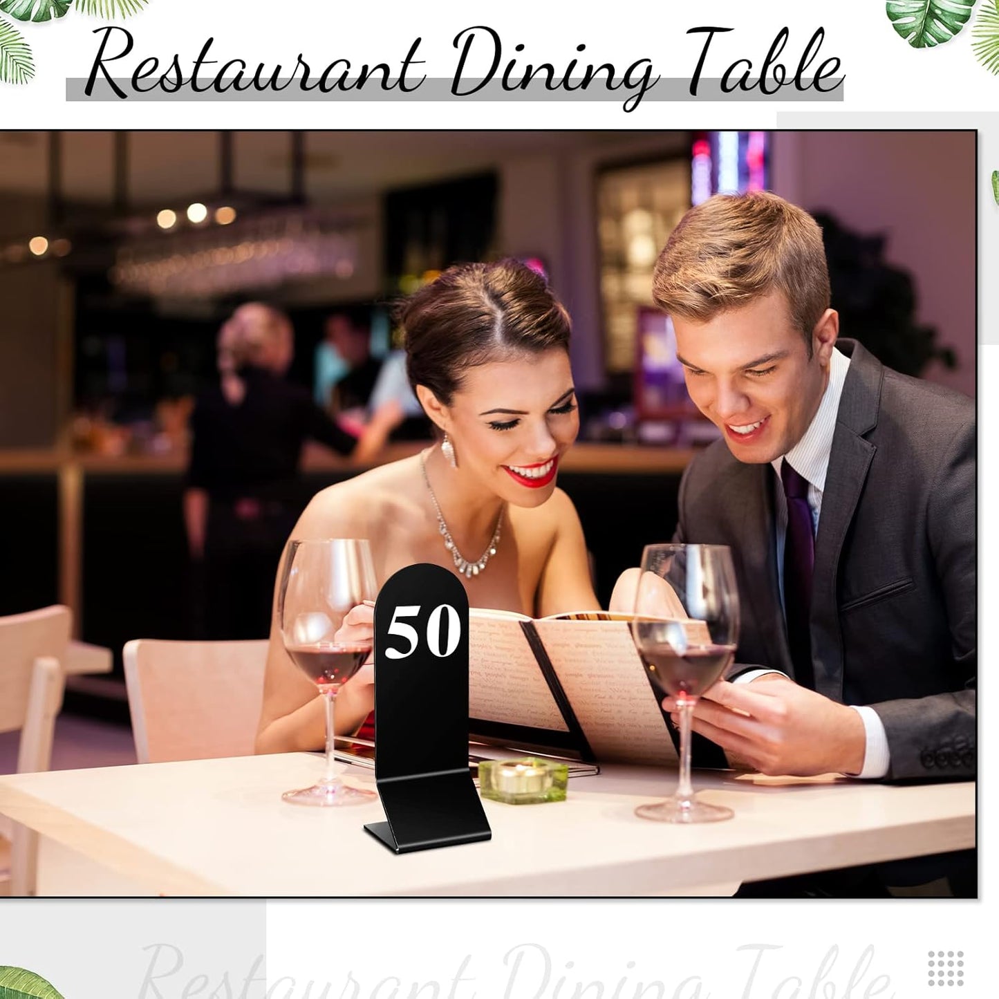 Remerry 50 Pcs Table Numbers 1-50 Acrylic Double Sided Number Cards Acrylic Tent Table Holders Tent Cards Wedding for Restaurant, 2.36 x 6.3 Inch (Black)