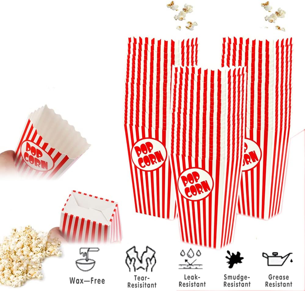 50 Pcs Small Popcorn Boxes for Party 5.5 Inches Tall Red & White Striped Popcorn Bags Mini Popcorn Buckets & Popcorn Bowl for Movie Theater, Home, Carnival Decorations (50)