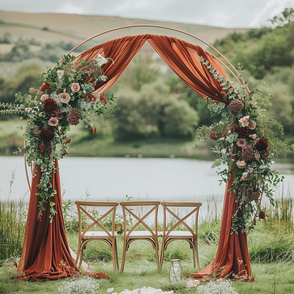 Wedding Arch Draping Fabric 2 Panels 28.7" x 20FT Terracotta Sheer Chiffon Backdrop Drapes for Wedding Ceremony Birthday Party Bridal Shower Outdoor Decoration