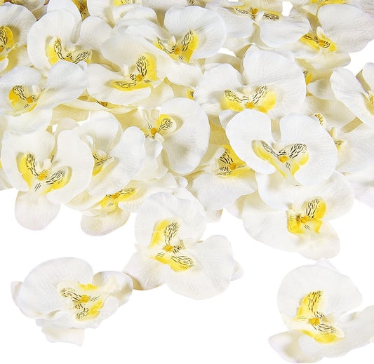 40 Pieces Orchid Petals Artificial Decorations Wedding Party Orchids Heads Flowers Faux Silk Phalaenopsis Butterfly Flower Heads for DIY Craft Home (White)