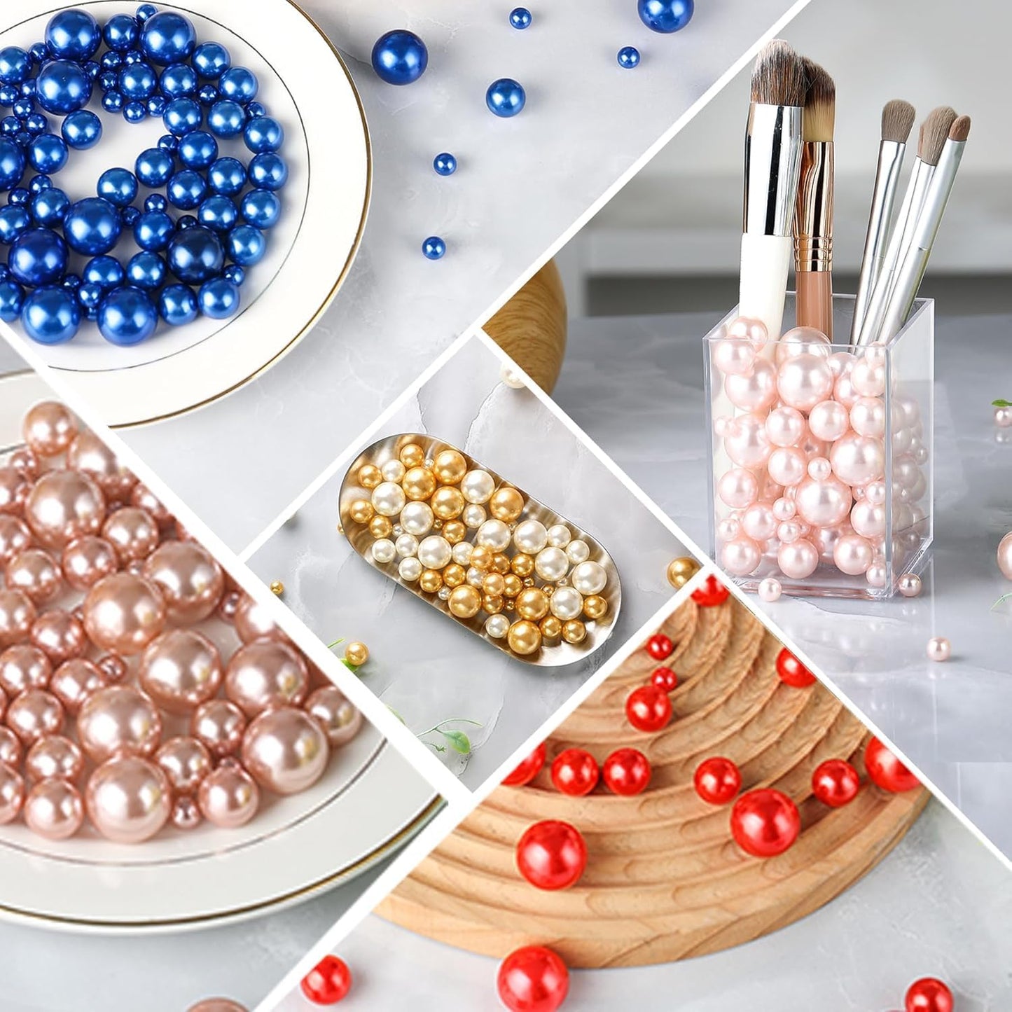 520Pcs Green Glossy Beads for Centerpiece Decor, Artifical Pearls Vase Filler, No Hole Round Pearl Beads for Wedding Birthday Christmas Party Home Decor(18mm 14mm 6mm)