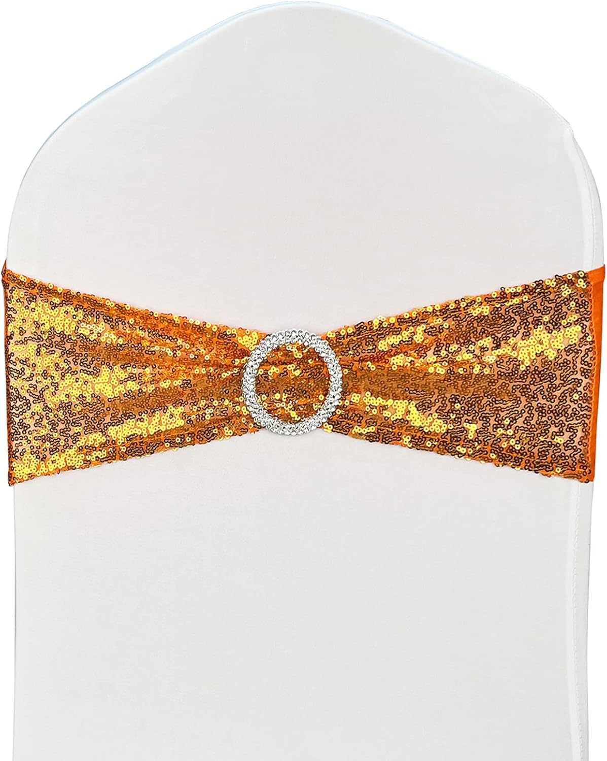 Chair Sashes Sequin Stretch Chair Bands Spandex Polyester Bows for Party Hotel Wedding Banquets Decoration - 6 Pcs Orange