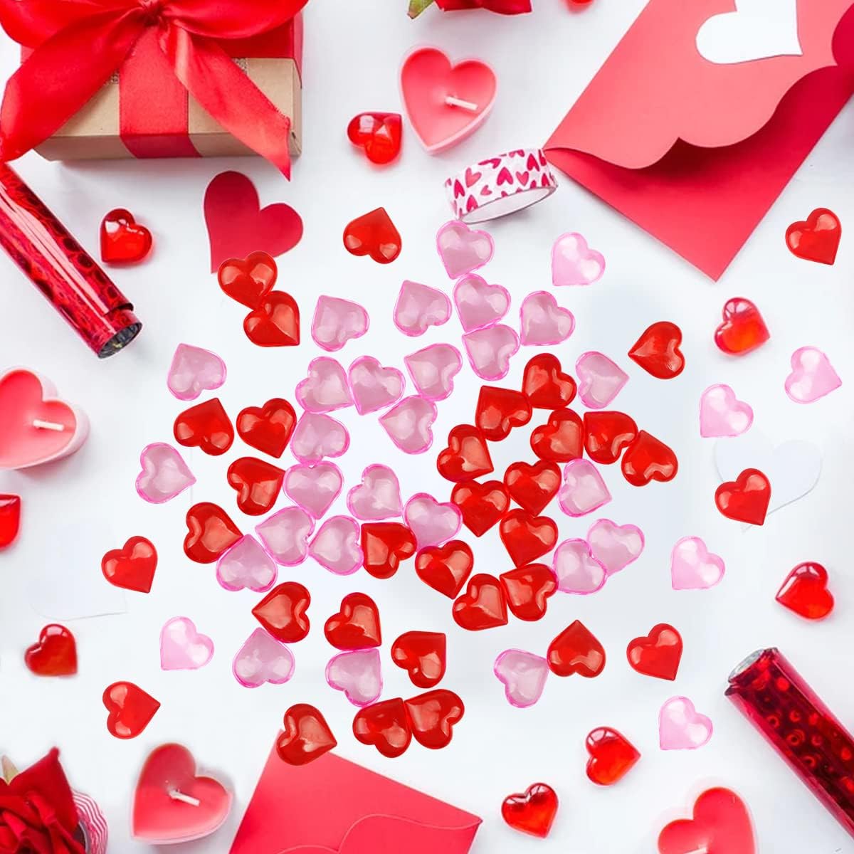 Fangoo 110 Pieces Red Pink Acrylic Heart Gems for Valentine's Day Decor Heart Rocks Vase Filler Table Scatter for DIY Crafts Engagement Wedding Anniversary Home Decoration
