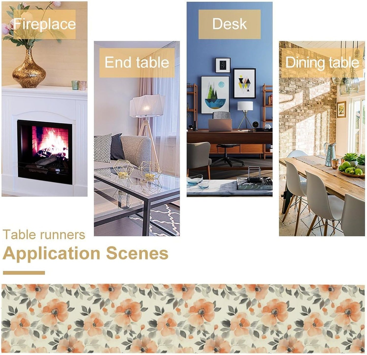 Floral Fall Table Runner, Rustic Watercolor Orange Flowers Seasonal Summer Autumn Table Runner for Kitchen Dinning Table Runner Decor Home Wedding Party Holiday, 13x108 Inch