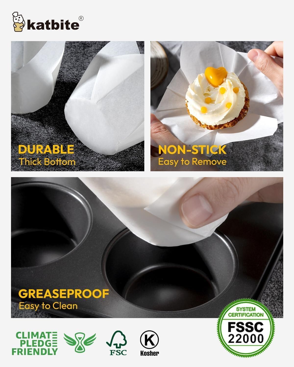 Katbite Tulip Cupcake Liners 200PCS, Muffin Baking Cupcake Liners Holders, Baking Cups, Cupcake Wrapper for Party, Wedding, Birthday(White)