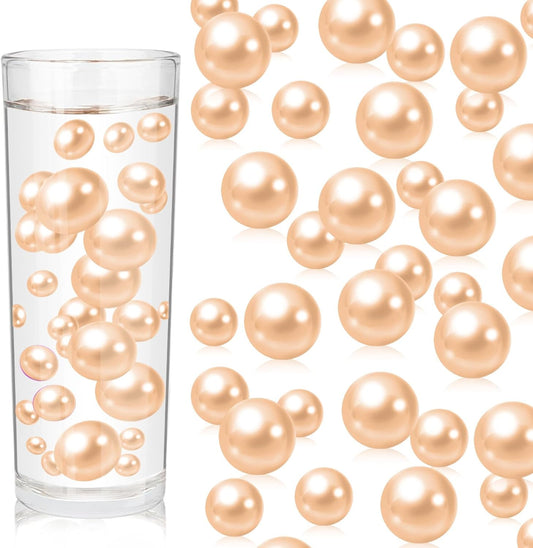 100PCS Champagne Faux Pearls Beads for Centerpiece Vases, Vase Filler Faux Pearls, No Holes Filler Beads for Party Anniversary Birthday Wedding Table Decor, 14/20/30mm
