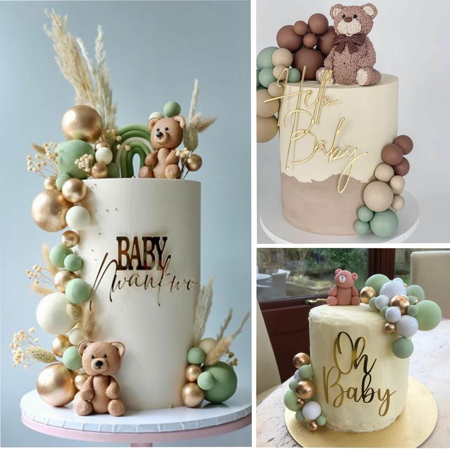 ASTARON 32 Pcs Ball Cake Topper Decorations Mini Balloons Cake Topper Sticks Foam Balls Cake Picks Cake Topper Balls Cake Decorations for Wedding Party Birthday Cake Decorating (Green Brown Gold)