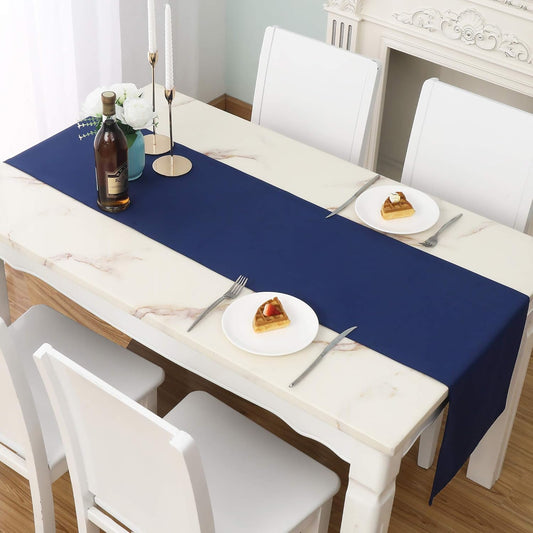 DUALIFE Navy Table Runner 14x72 inch Solid Color Thick Polyester Decorative Cloth Handcrafted for Wedding Party Birthday Graduations Hotel Restaurant Banquet Catering Services Event 2 Pieces