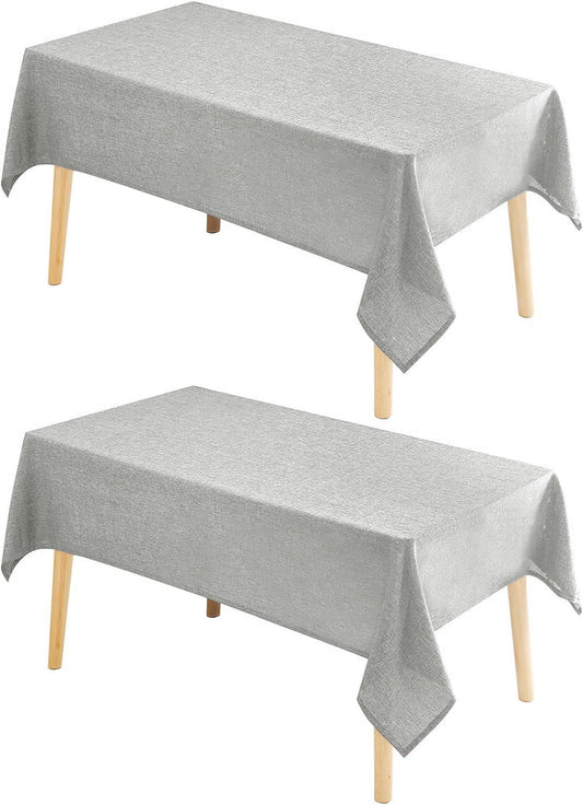 Hiasan 2 Pack Faux Linen Rectangle Tablecloth - Wrinkle and Stain Resistant Washable Table Cloth for Kitchen Dining Room Holiday Table Cover for Dinner, Light Grey, 70 x 120 Inch