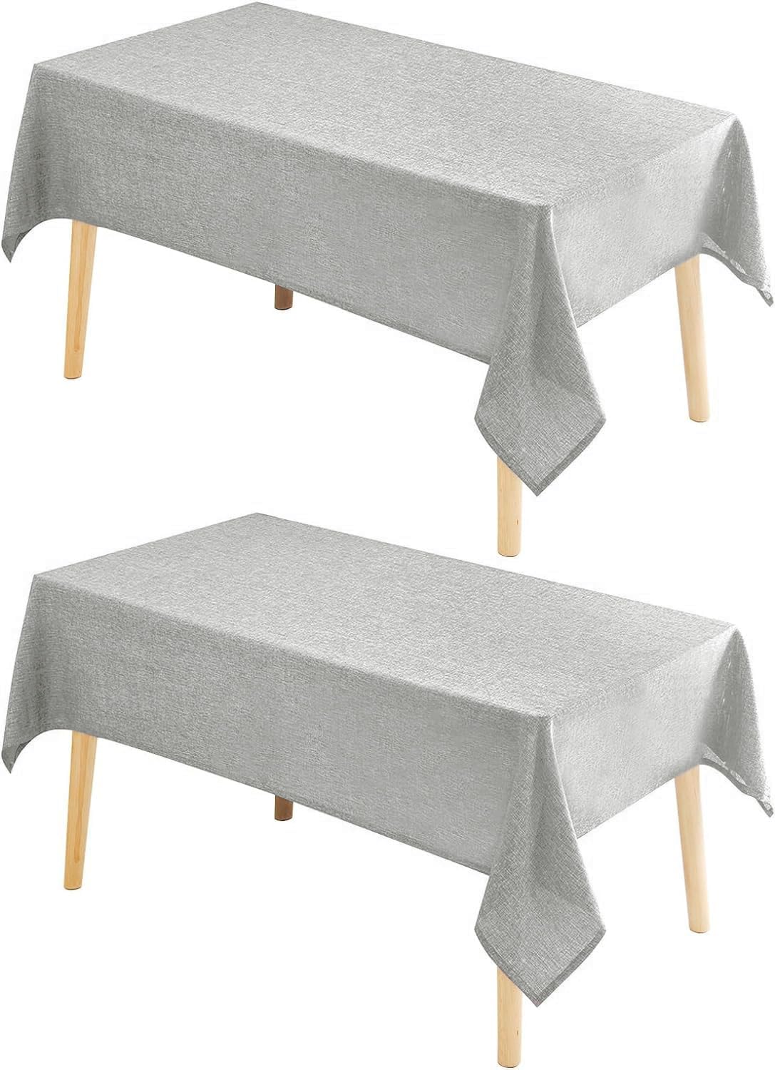 Hiasan 2 Pack Faux Linen Rectangle Tablecloth - Wrinkle and Stain Resistant Washable Table Cloth for Kitchen Dining Room Holiday Table Cover for Party Dinner, Light Grey, 90 x 156 Inch