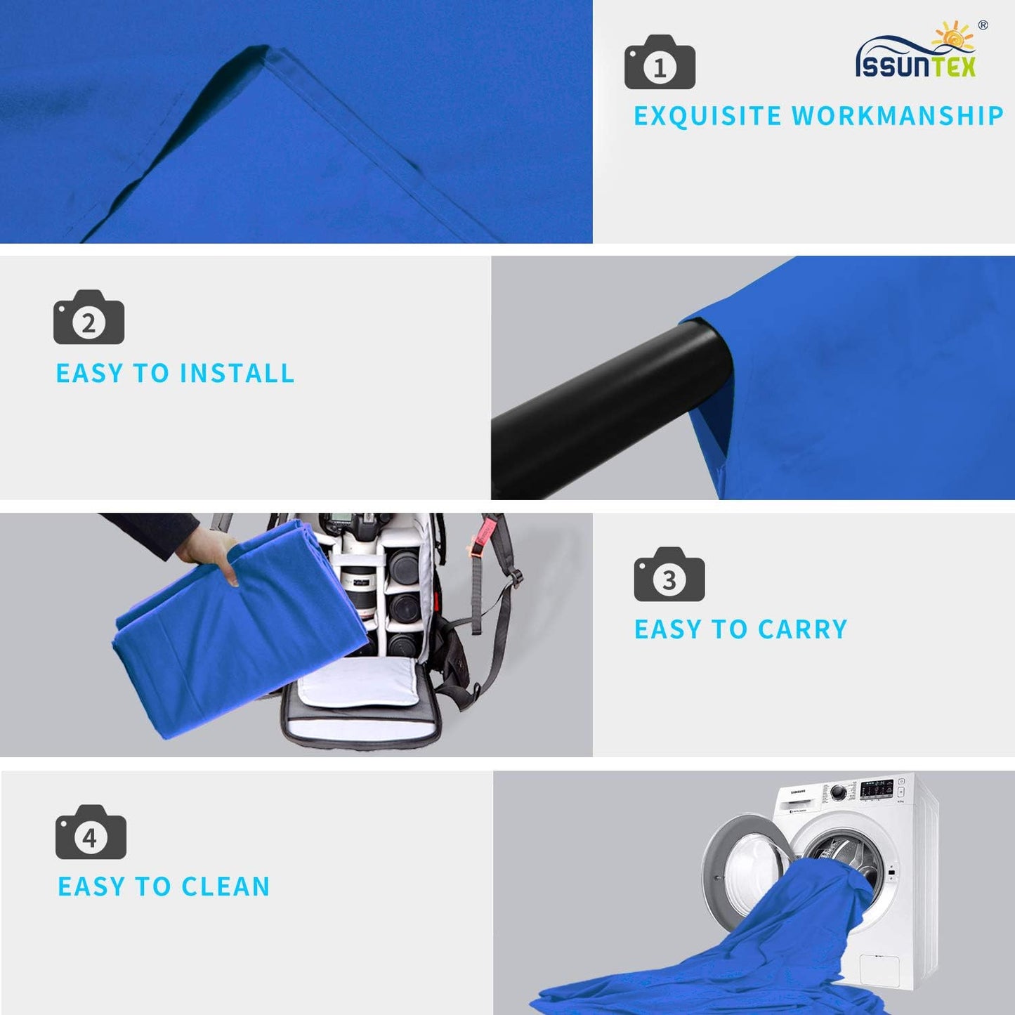 ISSUNTEX 10X20 ft Background Muslin Backdrop, Photo Studio, Collapsible High Density Screen for Video Photography and Television-Blue