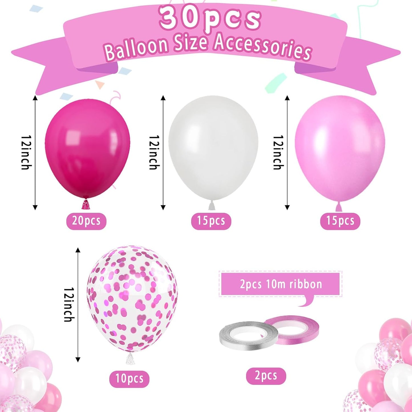 Paready Hot Pink Balloons Set, 60 Pcs 12 Inch Hot Pink Latex Balloons, Pink Confetti Balloon Hot Magenta Party Balloons for Birthday Wedding Baby Shower Princess Valentine's Party Decorations
