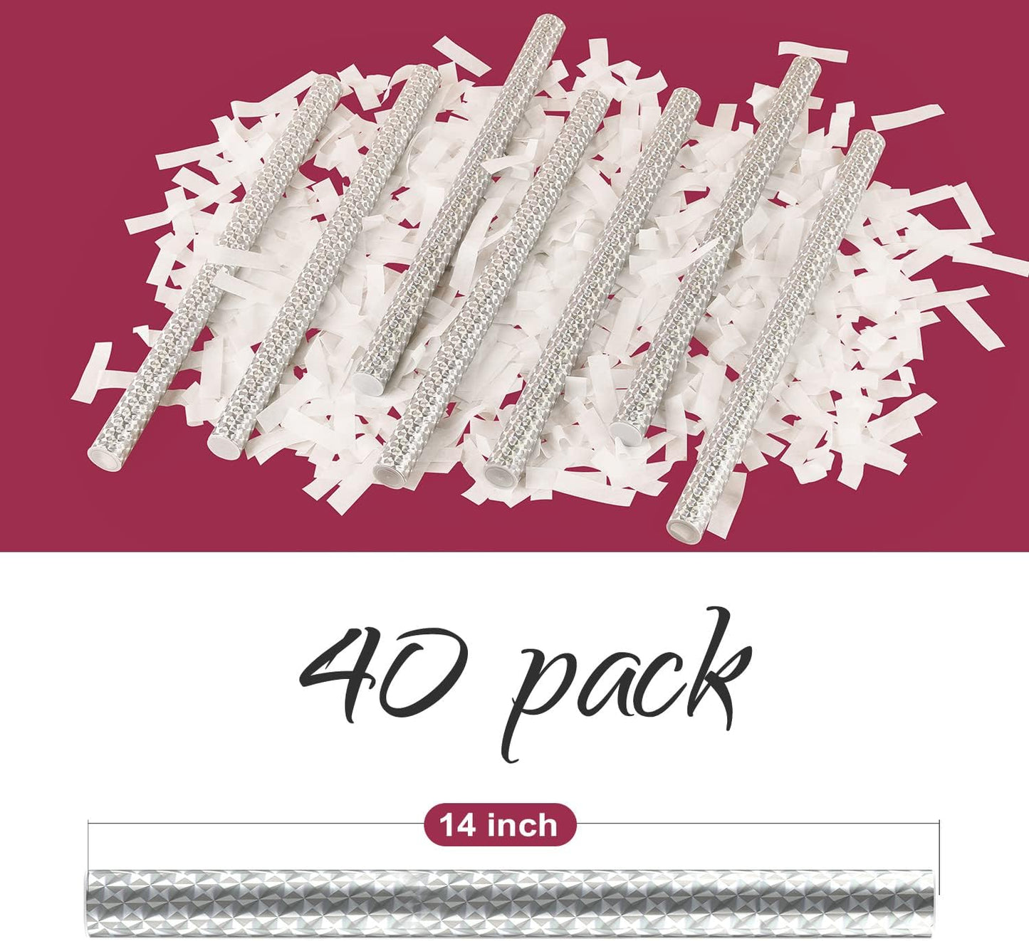 BATTIFE 40Pack White Confetti Wands, 14 Inch Tissue Paper Confetti, Flick Flutter Sticks for Wedding, Celebrations, Anniversary, Birthday, Graduation Party