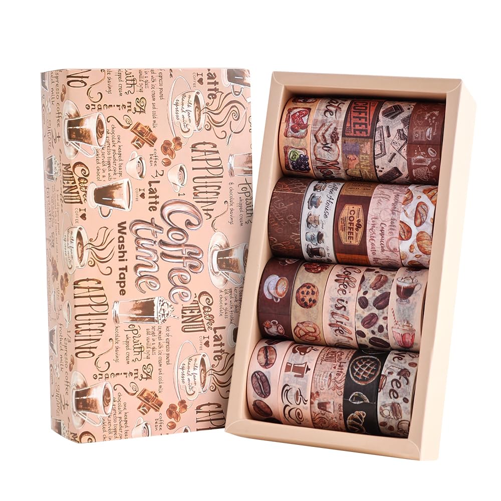 20 Rolls Coffee Theme Washi Tape Set, Writable Decorative Tapes for Scrapbooking, Bible Journaling, Bullet Journaling, 0.6"x79" per Roll