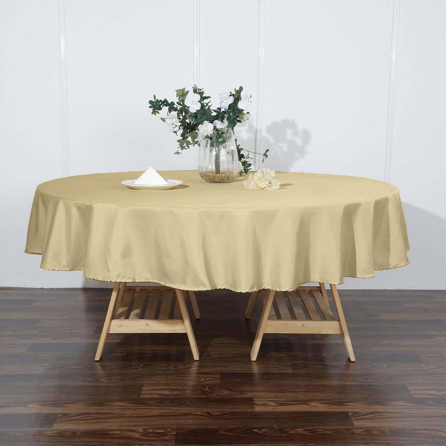 Efavormart Round Tablecloth, 90 Inch Stain & Wrinkle Resistant Washable Table Cloth, Decorative Polyester Fabric Table Cover for Banquet, Wedding, Dining- Champagne