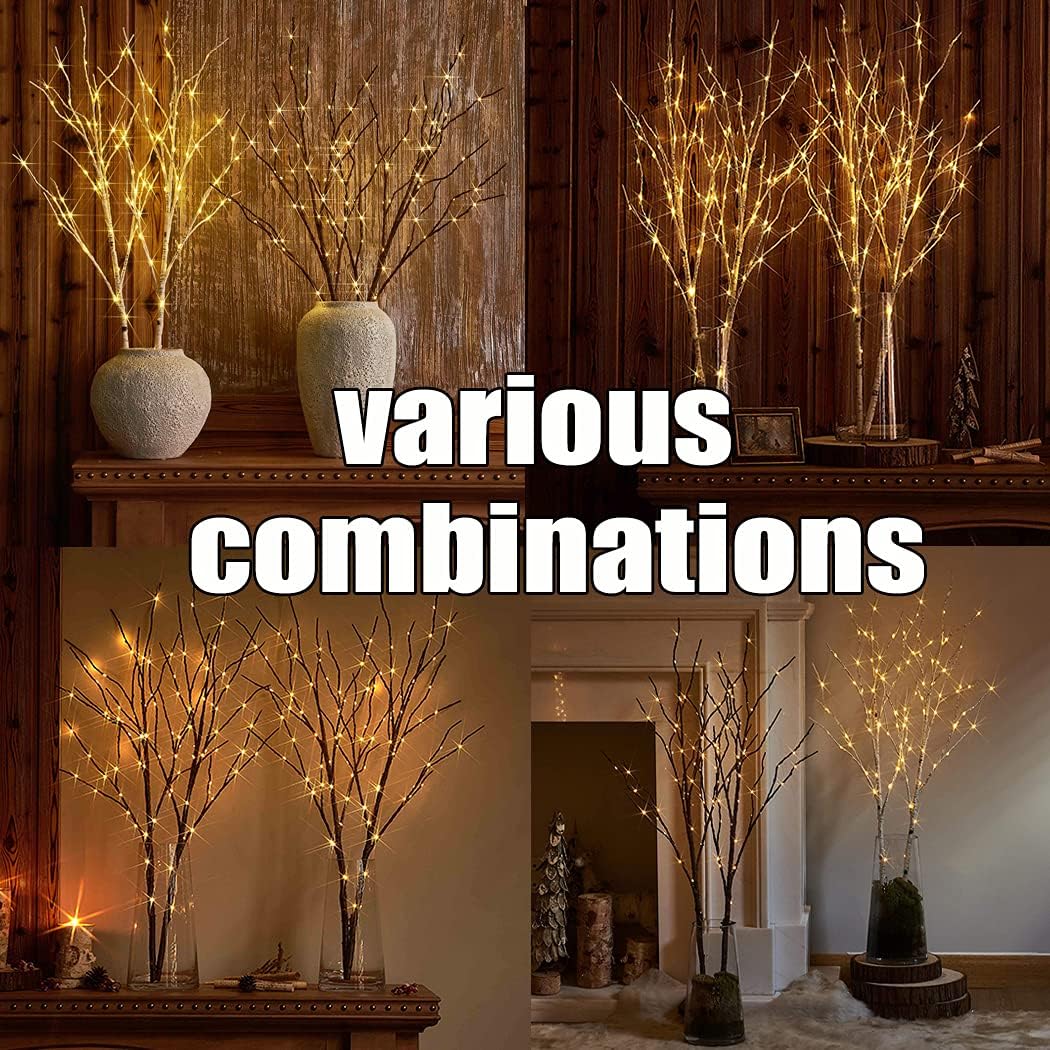 Fudios Lighted Brown Branches with Timer 32 in 100 LED for Vases Battery Operated, Artificial Willow Branch Twigs with Warm White Lights for Christmas Holiday Party Decor