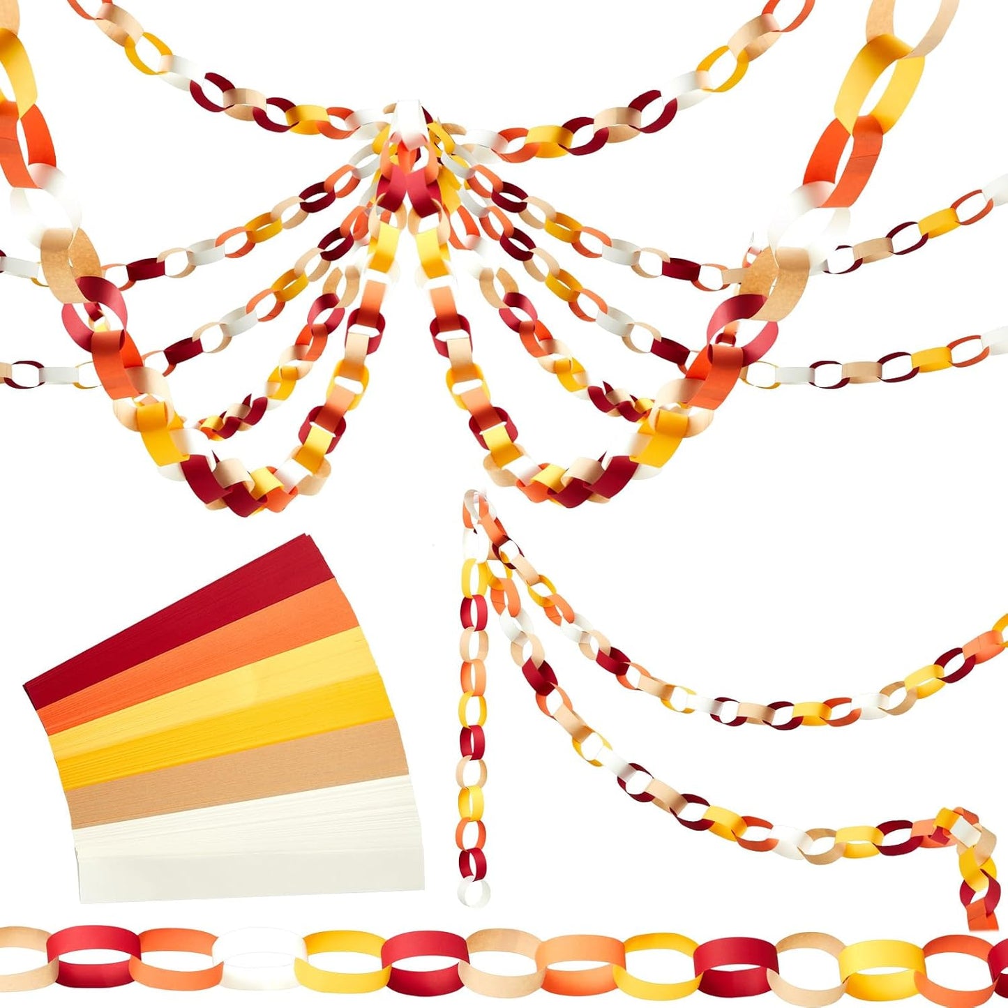 Lincia 600 Sheet Halloween Paper Chain Garland, Construction DIY Crafts Chain Strip for Fall Thanksgiving Party Decor, 1x8 Inch with Double Sided Tape (Thanksgiving)