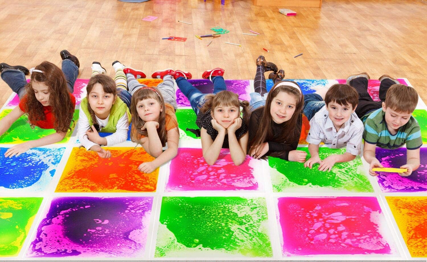 Art3d Liquid Sensory Floor Decorative Tiles,19.7"x19.7" Square, Colorful, 4 Tiles