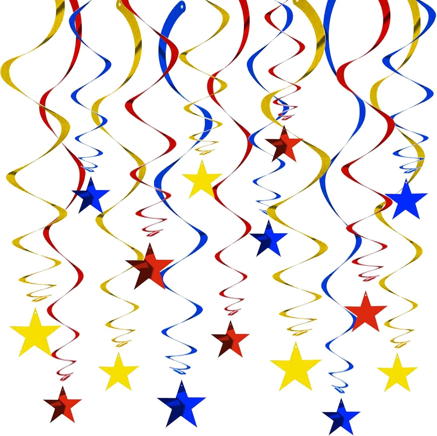 BEISHIDA Red Blue Gold Star Hanging Swirl Decorations, Birthday Hanging Party Supplies for Graduation Wedding Baby Shower Birthday Decorations,Pack of 15