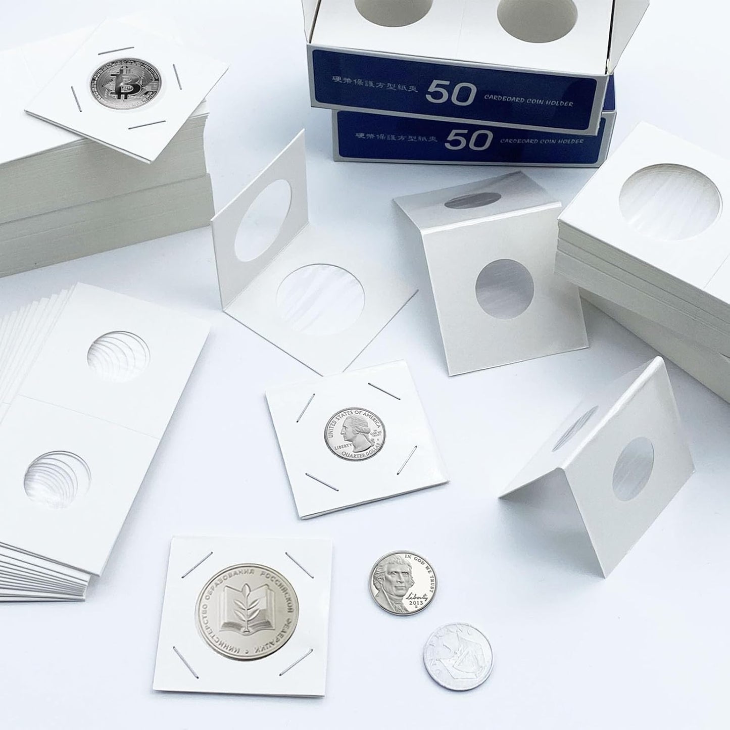 200 PCS Premium Cardboard Coin Flips 2 x 2 inch Coin Collection Supplies for Half Dollar, Mylar Coin Flips Coin Holders for Collectors (Half Dollar Coin Flips)
