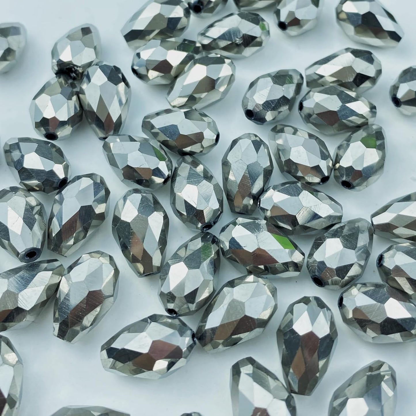 50pcs 10x15mm Teardrop Crystal Glass Beads Vertical Hole Faceted Glass Teardrop Spacer Beads for Bracelets Necklace Earring DIY Jewelry Making Craft(Silver)