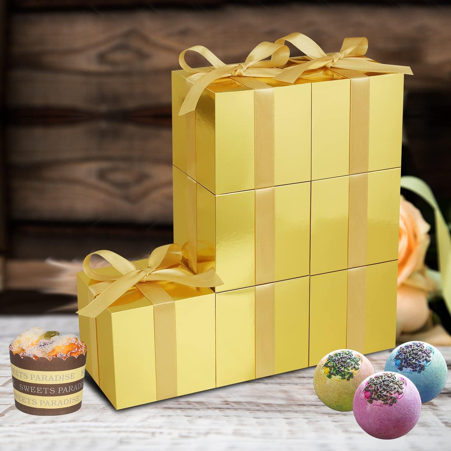 100 Pack Small Gift Boxes, 3x3x3 Inches Favor Boxes Gold Paper Gift Boxes with Lids for Presents, Crafting, Cupcake Boxes, Gifts, Candy Boxes for Wedding Party Bridal Shower Baby Shower Favors
